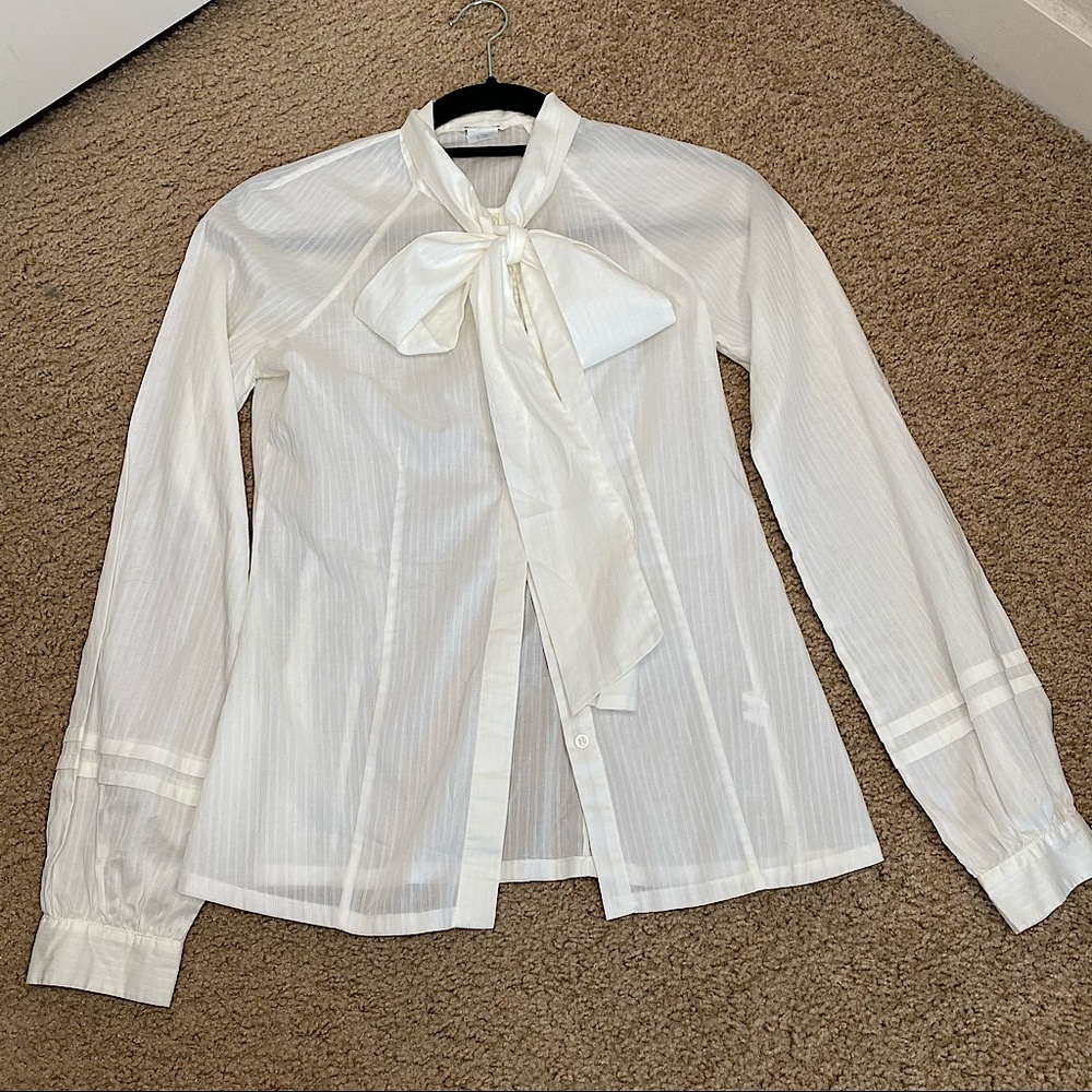 CLUB MONACO WHITE CLASSIC 100% COTTON BOW TIE BUTTON DOWN BLOUSE XS